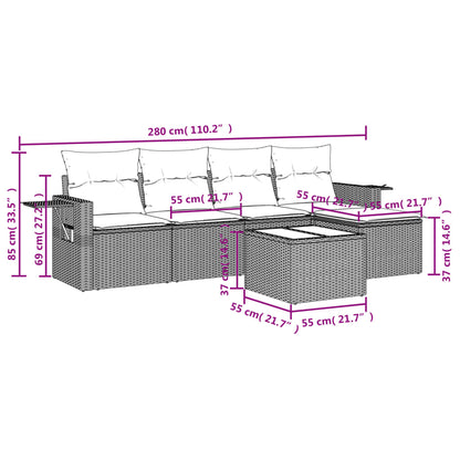 Set Divani da Giardino 6 pz con Cuscini Nero in Polyrattan | homemem39