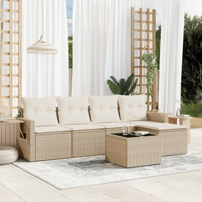 Set Divano da Giardino 6 pz con Cuscini Beige in Polyrattan - homemem39