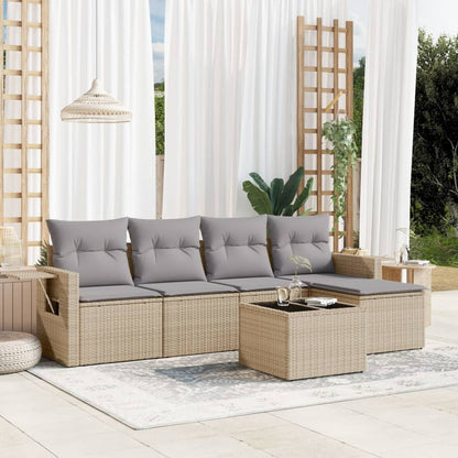 Set Divano da Giardino 6 pz con Cuscini Beige in Polyrattan - homemem39