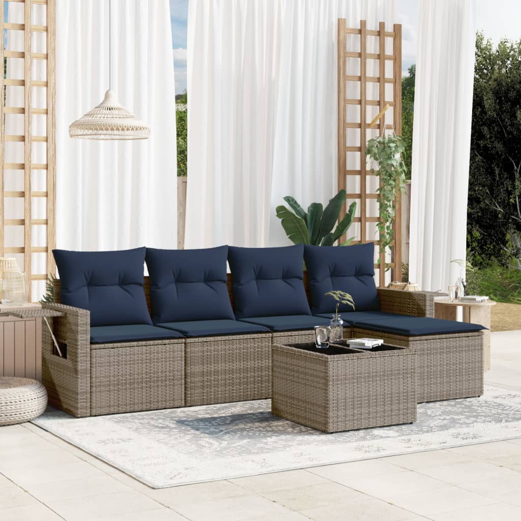 Set Divani da Giardino 6 pz con Cuscini in Polyrattan