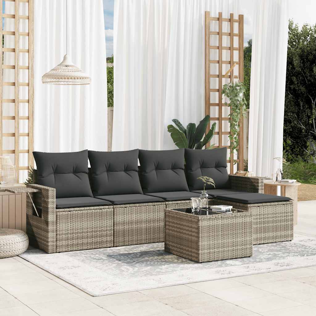 Set Divano da Giardino 6pz con Cuscini Grigio Chiaro Polyrattan - homemem39