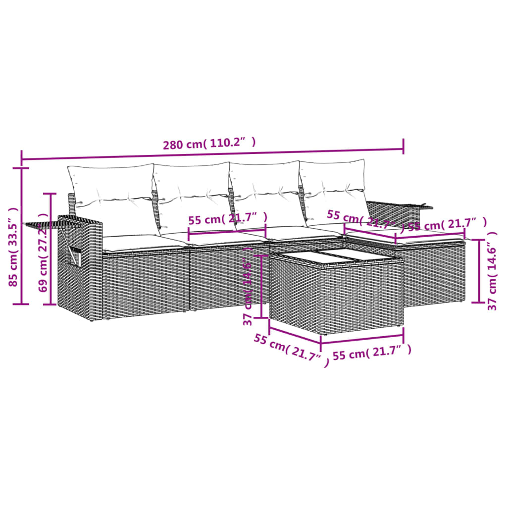 Set Divano da Giardino 6 pz con Cuscini Marrone in Polyrattan | homemem39