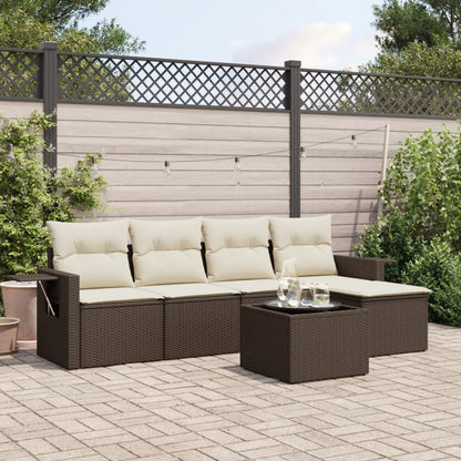 Set Divano da Giardino 6 pz con Cuscini Marrone in Polyrattan - homemem39