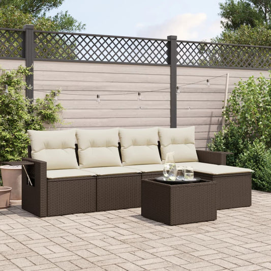 Set Divano da Giardino 6 pz con Cuscini Marrone in Polyrattan - homemem39