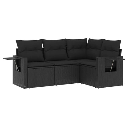 Set Divani da Giardino 4 pz con Cuscini Nero in Polyrattan | homemem39