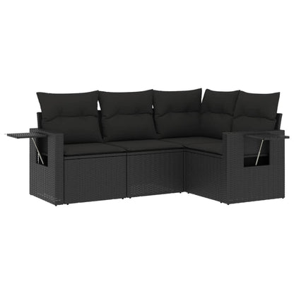 Set Divani da Giardino 4 pz con Cuscini Nero in Polyrattan - homemem39