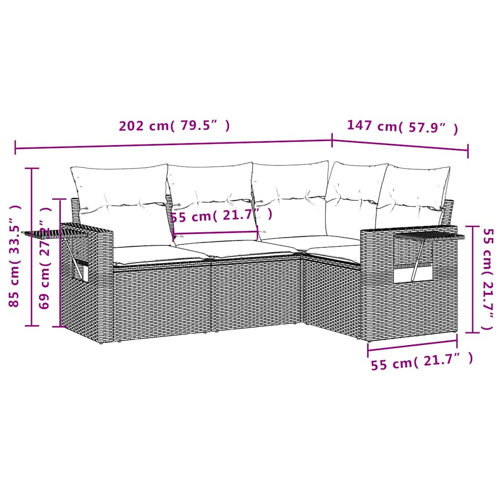 Set Divani da Giardino 4 pz con Cuscini Nero in Polyrattan | homemem39