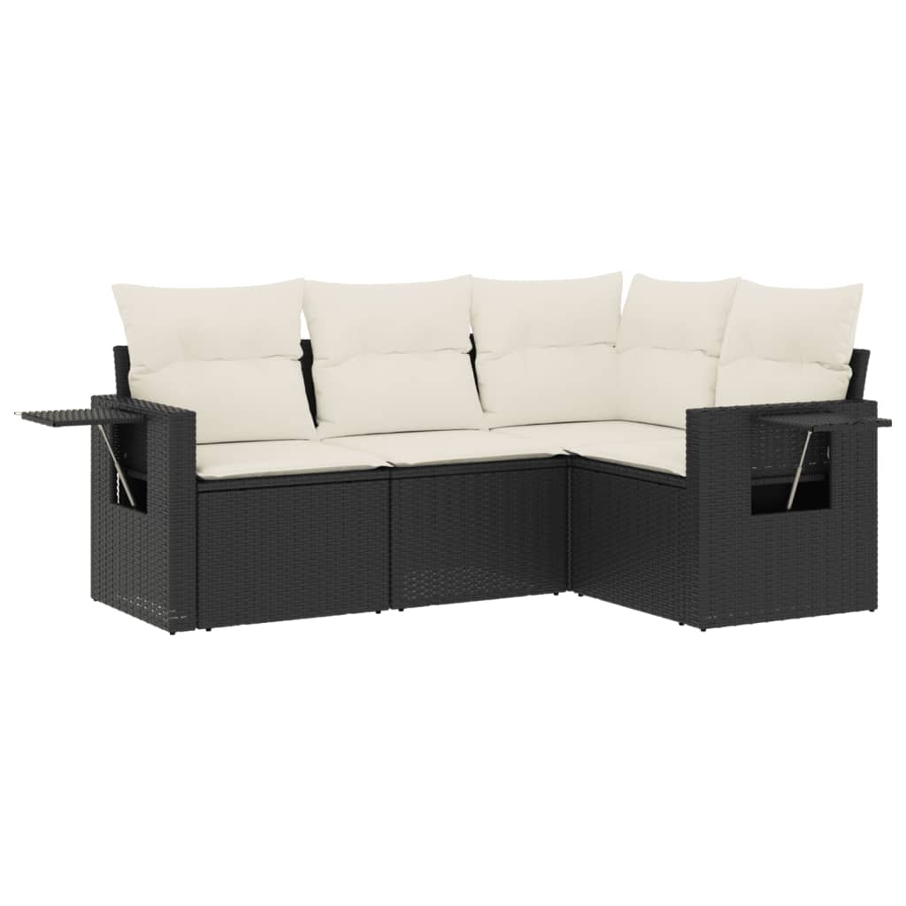 Set Divani da Giardino 4 pz con Cuscini Nero in Polyrattan | homemem39