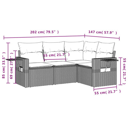 Set Divani da Giardino 4 pz con Cuscini Nero in Polyrattan | homemem39