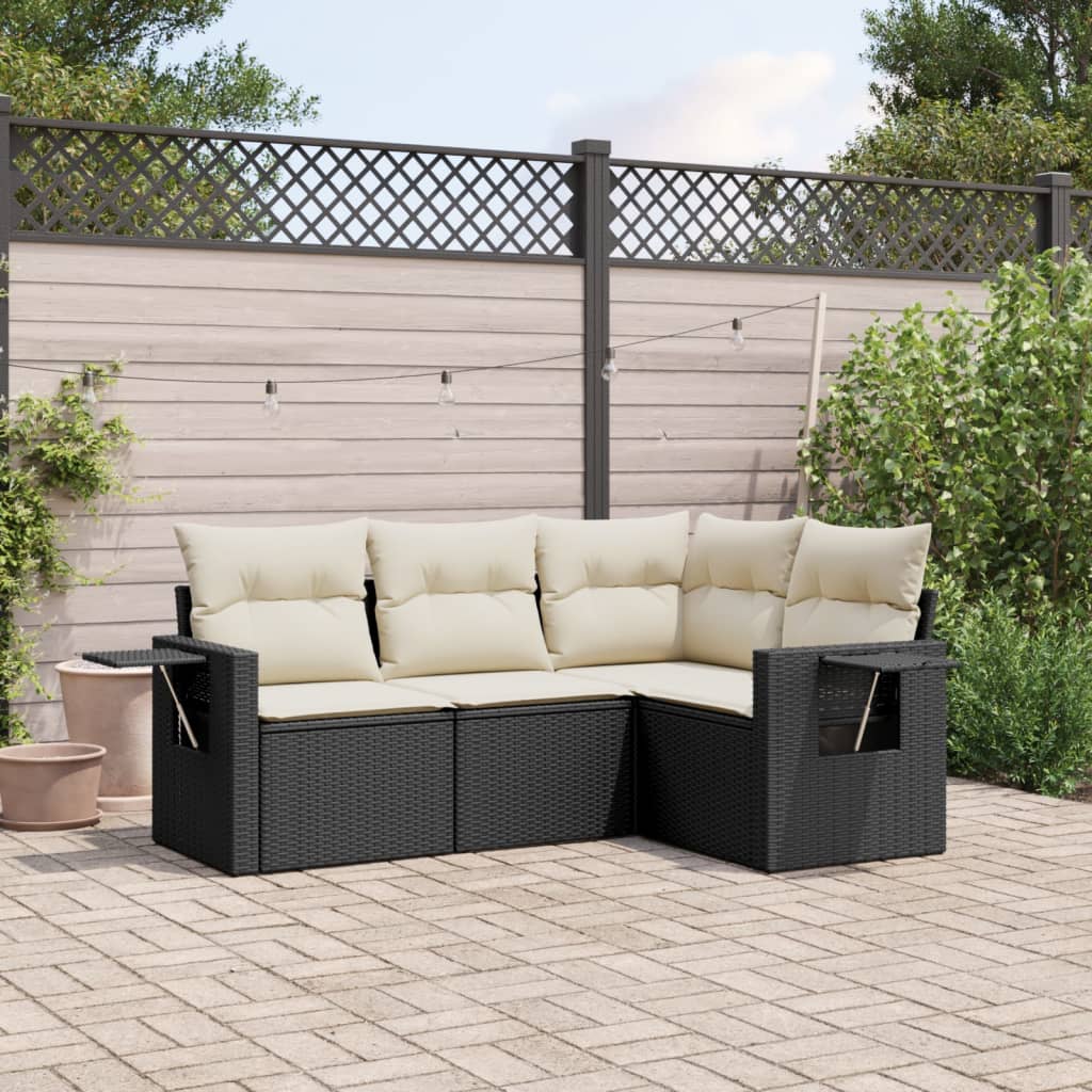 Set Divani da Giardino 4 pz con Cuscini Nero in Polyrattan - homemem39