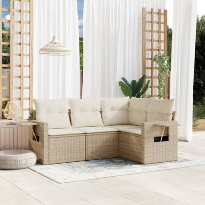 Set Divano da Giardino 4 pz con Cuscini Beige in Polyrattan - homemem39