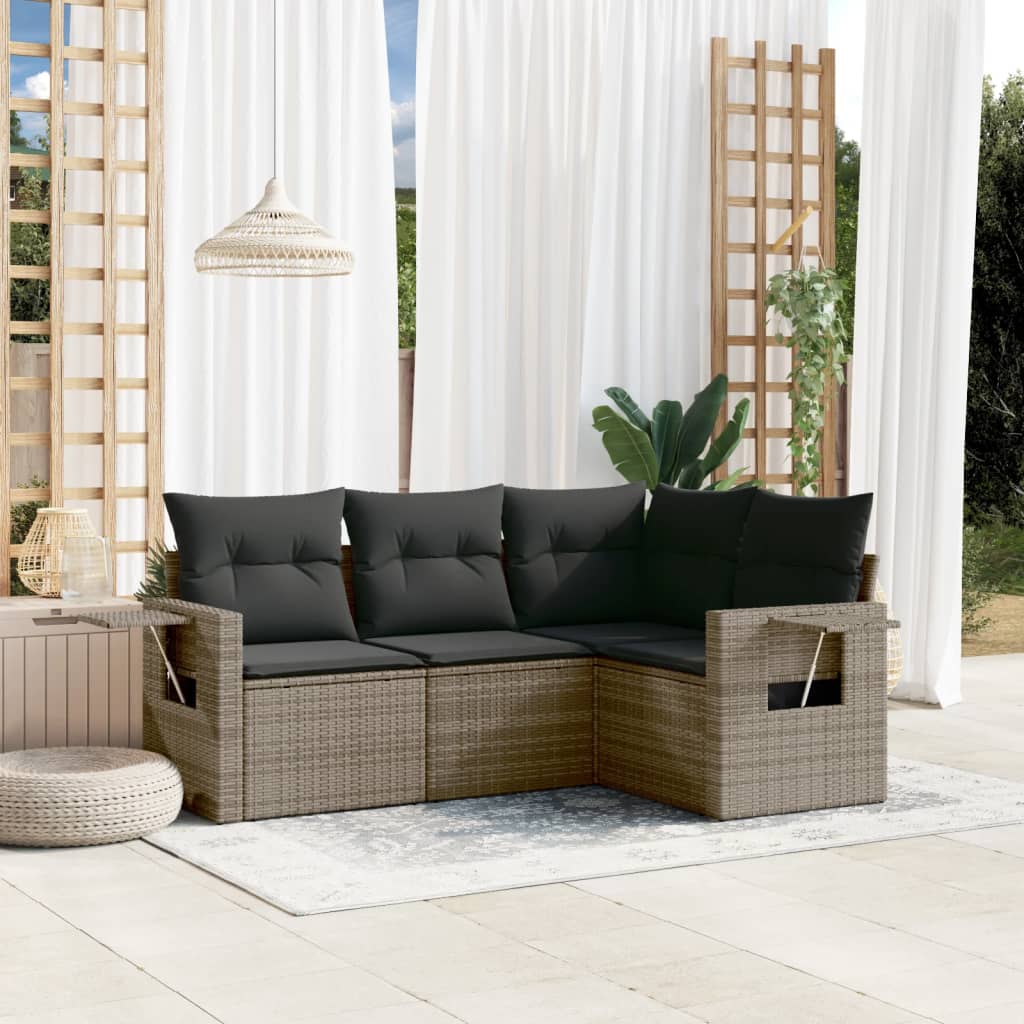 Set Divani da Giardino 4 pz con Cuscini in Polyrattan Grigio | homemem39