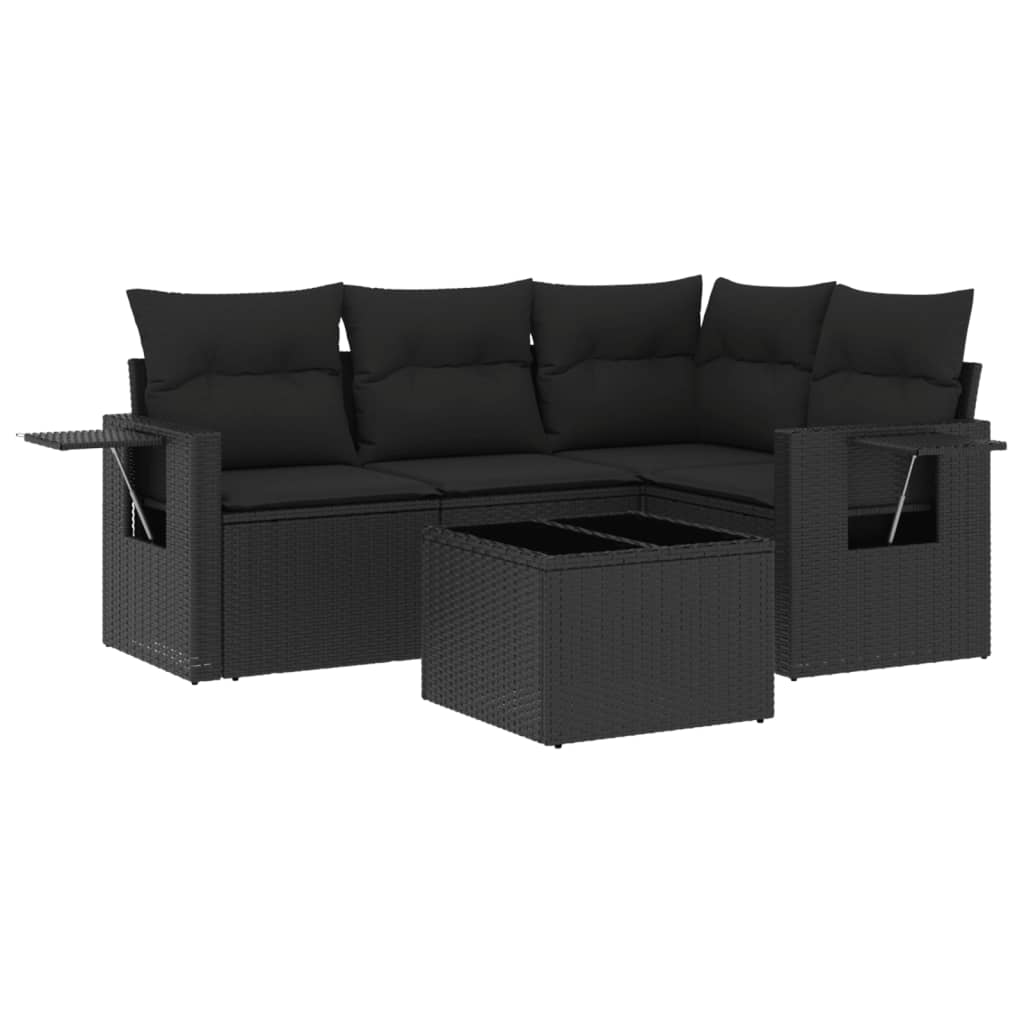 Set Divani da Giardino 5 pz con Cuscini in Polyrattan Nero | homemem39