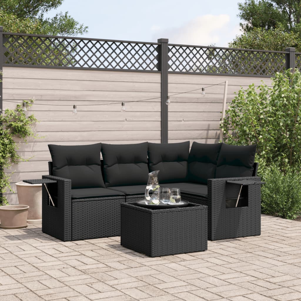 Set Divani da Giardino 5 pz con Cuscini in Polyrattan Nero | homemem39