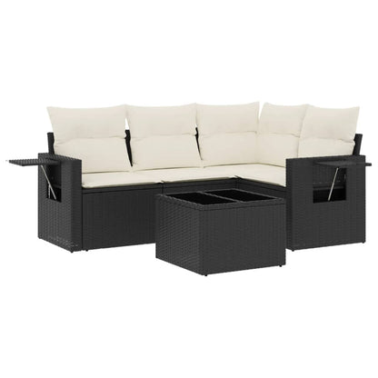 Set Divani da Giardino 5 pz con Cuscini in Polyrattan Nero | homemem39