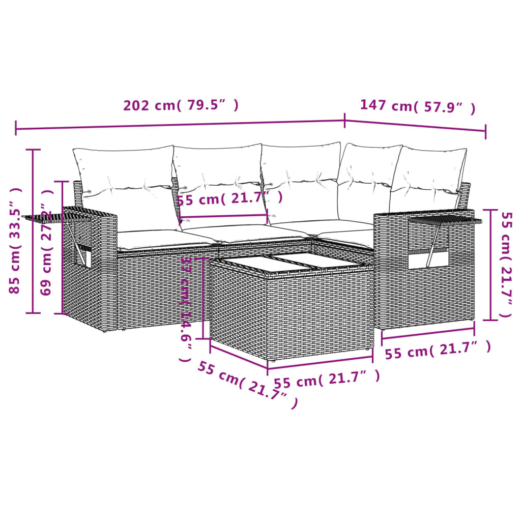 Set Divani da Giardino 5 pz con Cuscini in Polyrattan Nero | homemem39