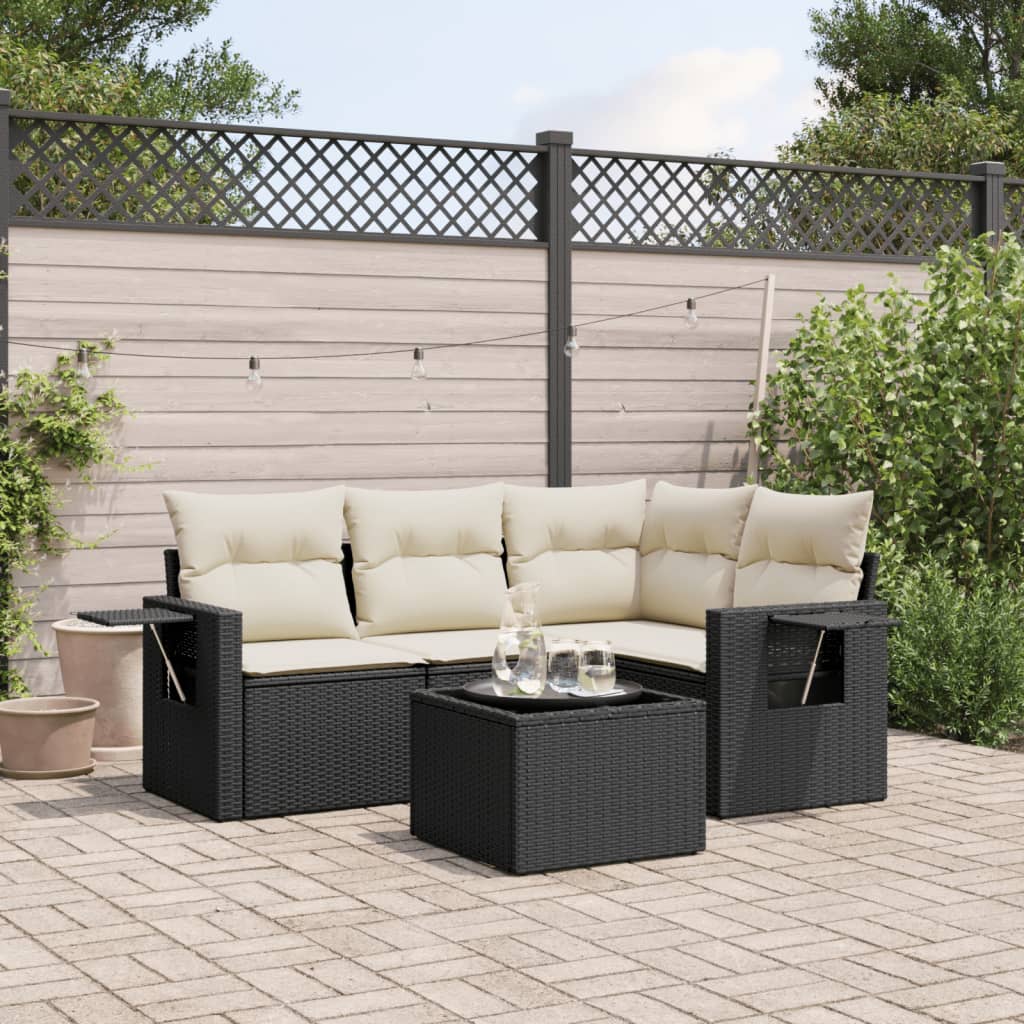 Set Divani da Giardino 5 pz con Cuscini in Polyrattan Nero | homemem39