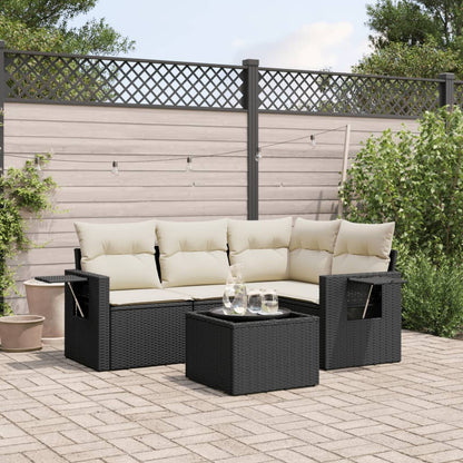 Set Divani da Giardino 5 pz con Cuscini in Polyrattan Nero | homemem39