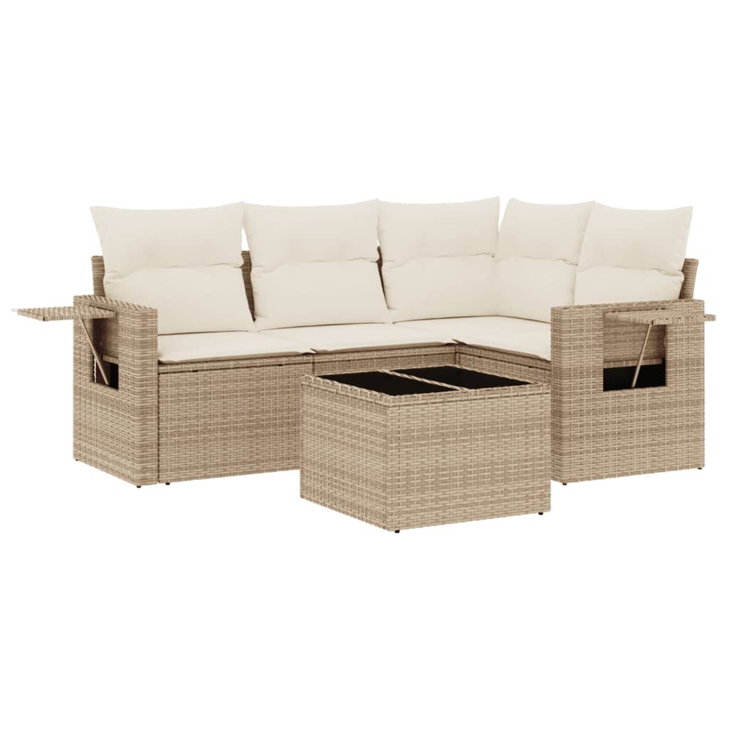 Set Divano da Giardino 5 pz con Cuscini Beige in Polyrattan - homemem39