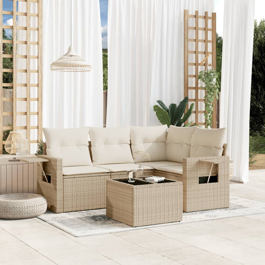 Set Divano da Giardino 5 pz con Cuscini Beige in Polyrattan - homemem39