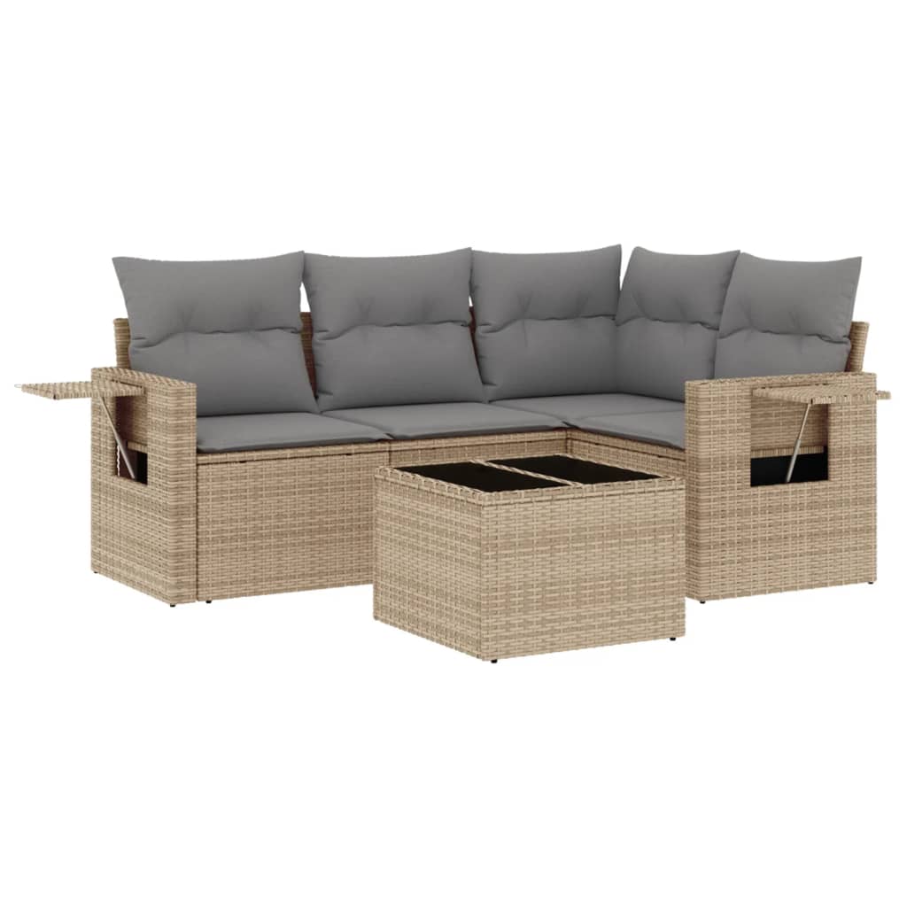 Set Divano da Giardino 5 pz con Cuscini Beige in Polyrattan - homemem39