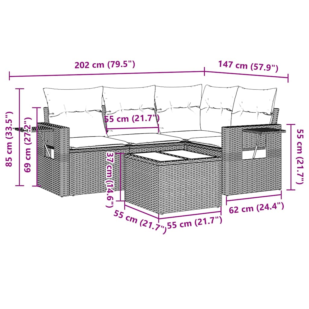Set Divano da Giardino 5pz con Cuscini Grigio Chiaro Polyrattan - homemem39