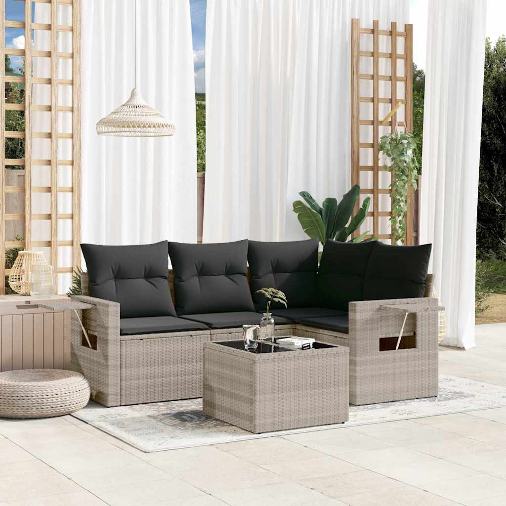 Set Divano da Giardino 5pz con Cuscini Polyrattan