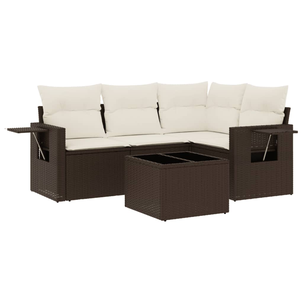 Set Divano da Giardino 5 pz con Cuscini Marrone in Polyrattan - homemem39