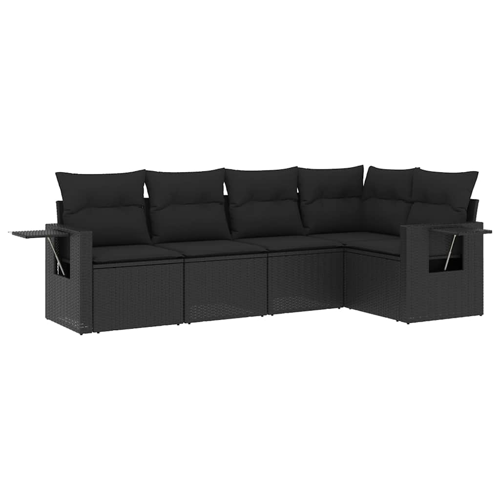 Set Divani da Giardino 5 pz con Cuscini in Polyrattan Nero | homemem39