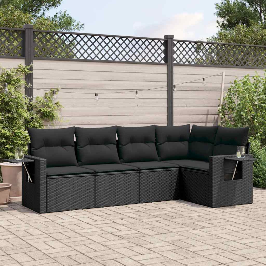 Set Divani da Giardino 5 pz con Cuscini in Polyrattan Nero | homemem39