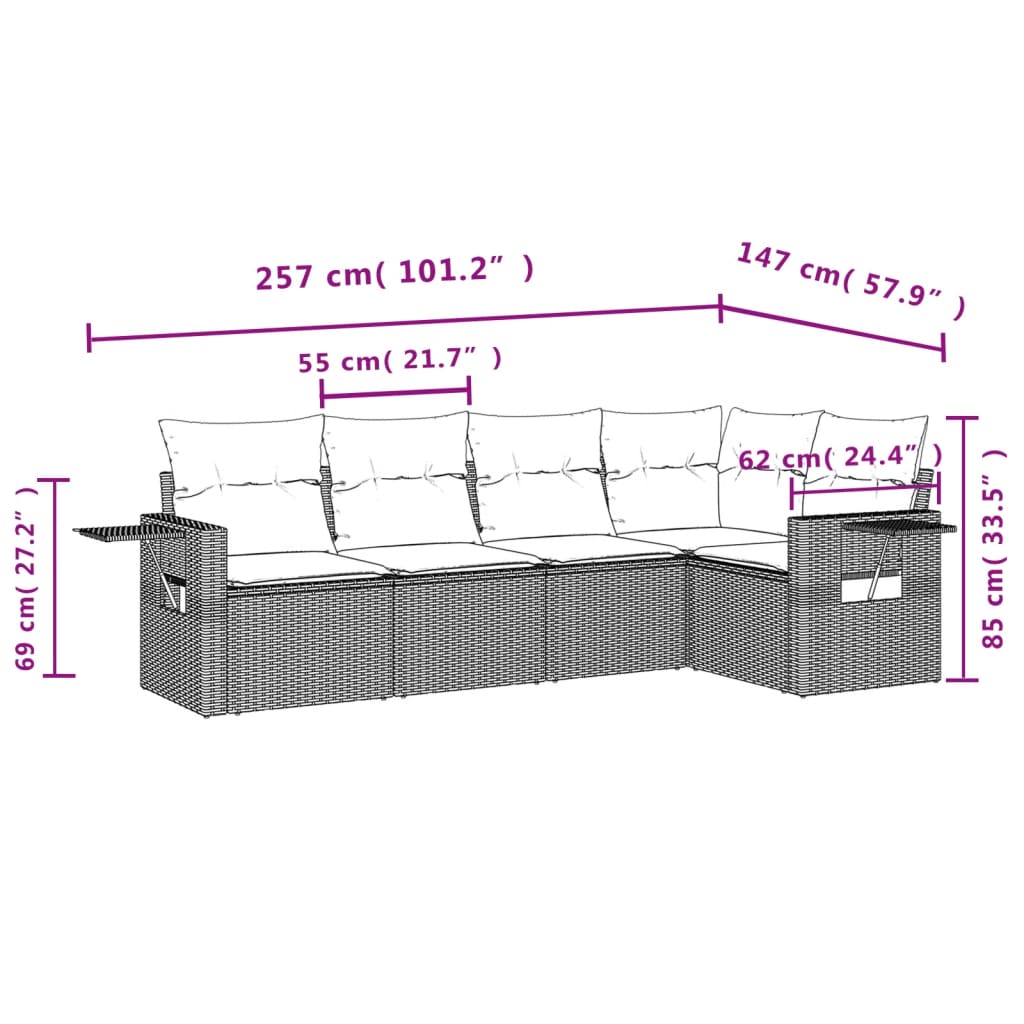 Set Divani da Giardino 5 pz con Cuscini in Polyrattan Nero | homemem39