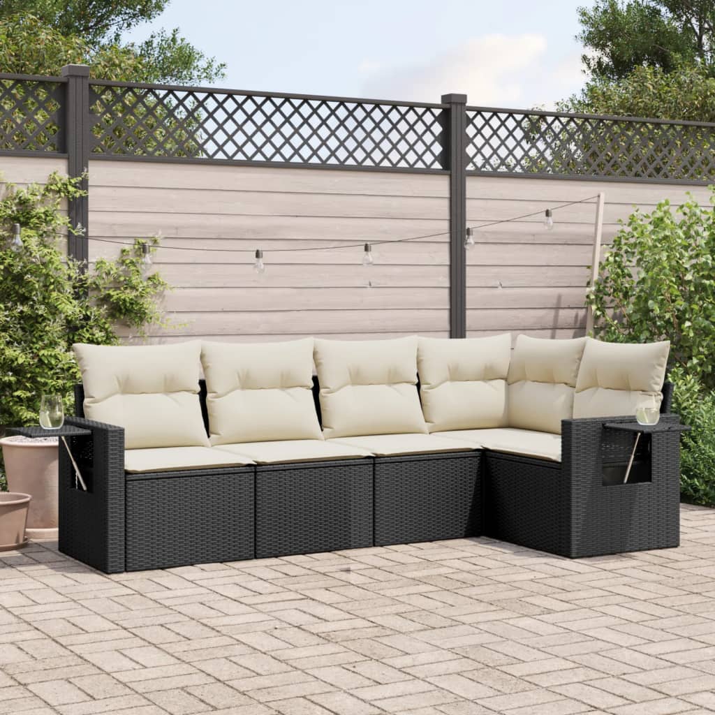 Set Divani da Giardino 5 pz con Cuscini in Polyrattan Nero | homemem39