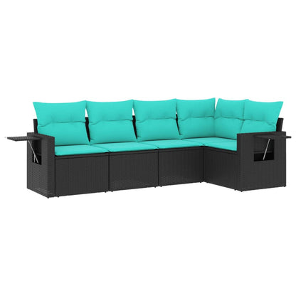 Set Divani da Giardino 5 pz con Cuscini Nero in Polyrattan