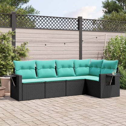 Set Divani da Giardino 5 pz con Cuscini Nero in Polyrattan