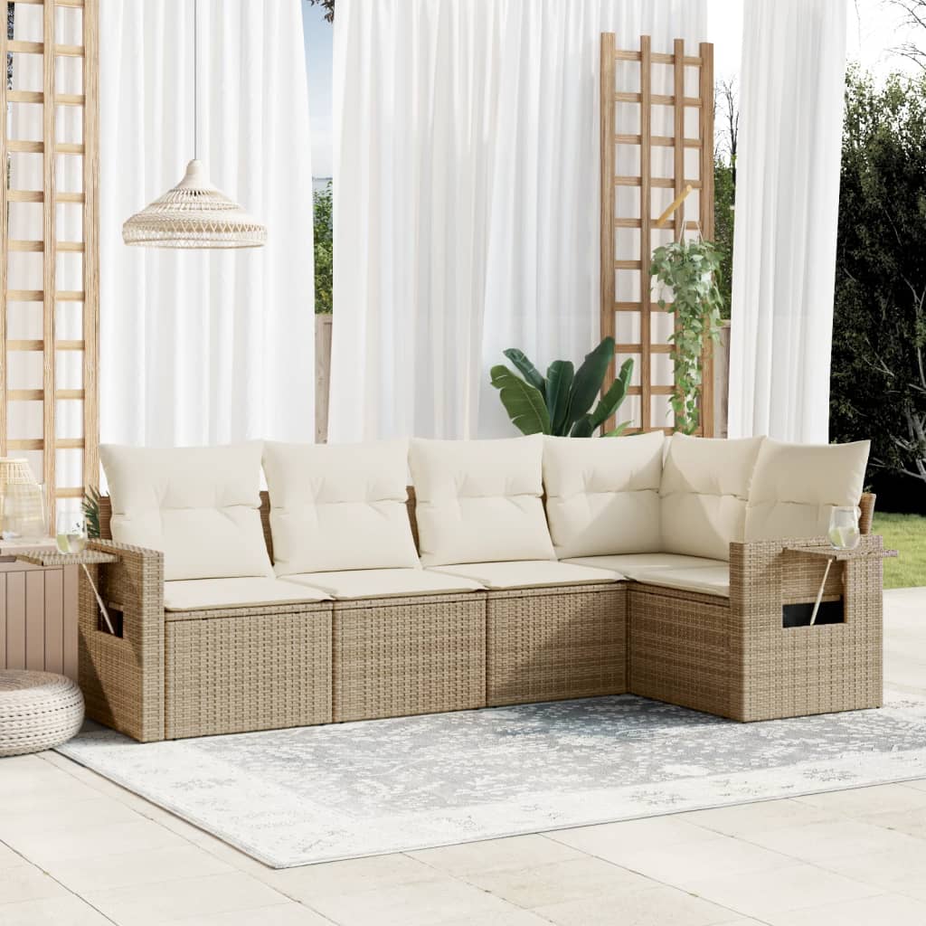 Set Divano da Giardino 5 pz con Cuscini Beige in Polyrattan - homemem39