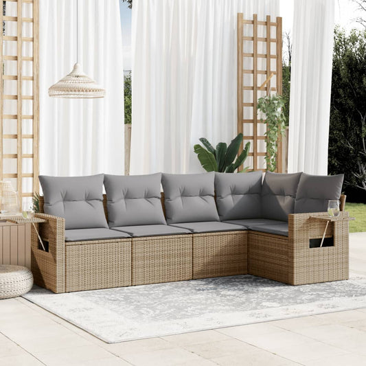 Set Divano da Giardino 5 pz con Cuscini Beige in Polyrattan - homemem39