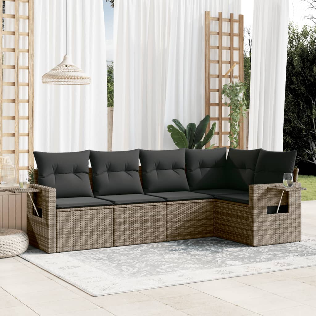 Set Divano da Giardino 5 pz con Cuscini Grigio in Polyrattan - homemem39