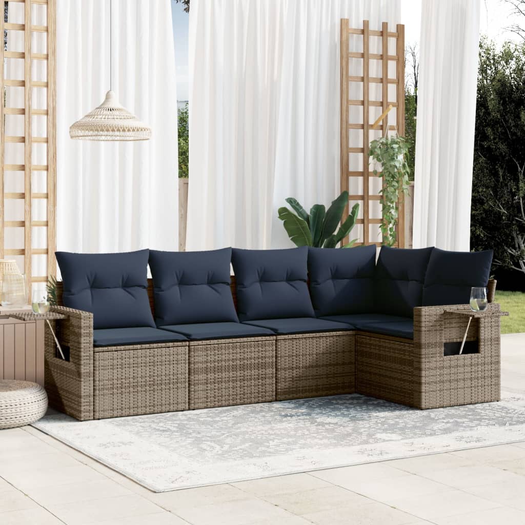 Set Divani da Giardino 5 pz con Cuscini in Polyrattan