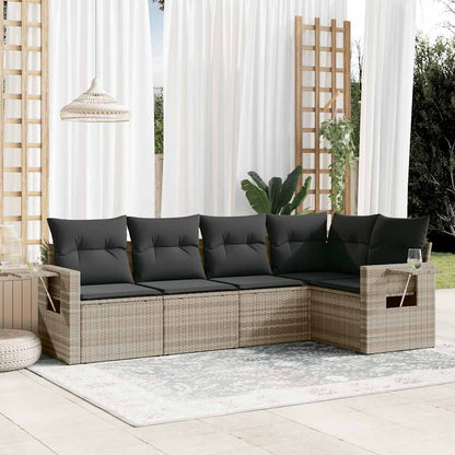 Set Divano da Giardino 5pz con Cuscini Grigio Chiaro Polyrattan - homemem39
