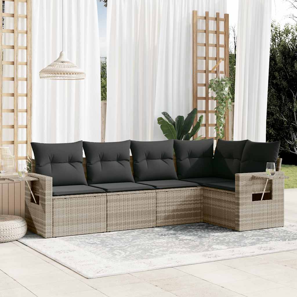 Set Divano da Giardino 5pz con Cuscini Polyrattan