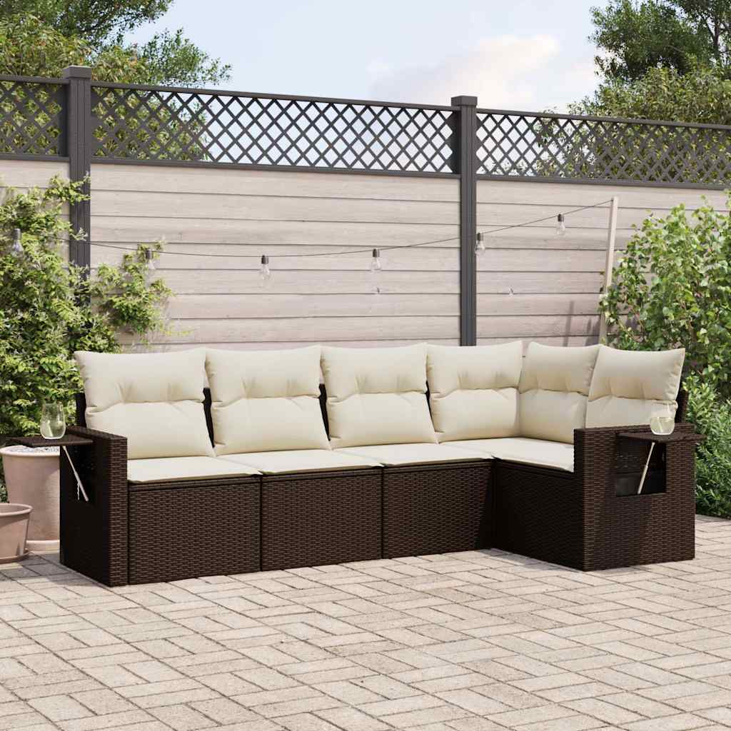 Set Divano da Giardino 5 pz con Cuscini Marrone in Polyrattan | homemem39