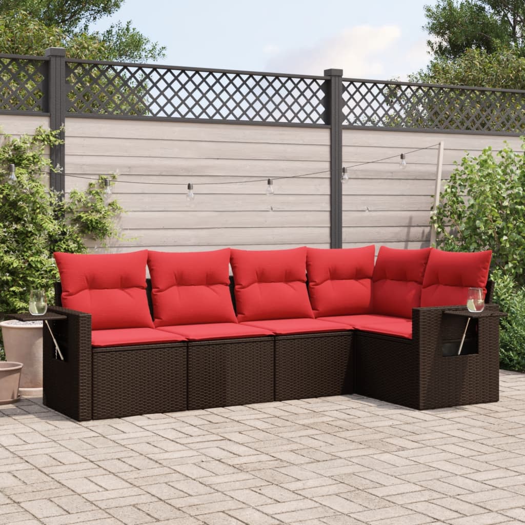 Set Divani da Giardino 5 pz con Cuscini in Polyrattan