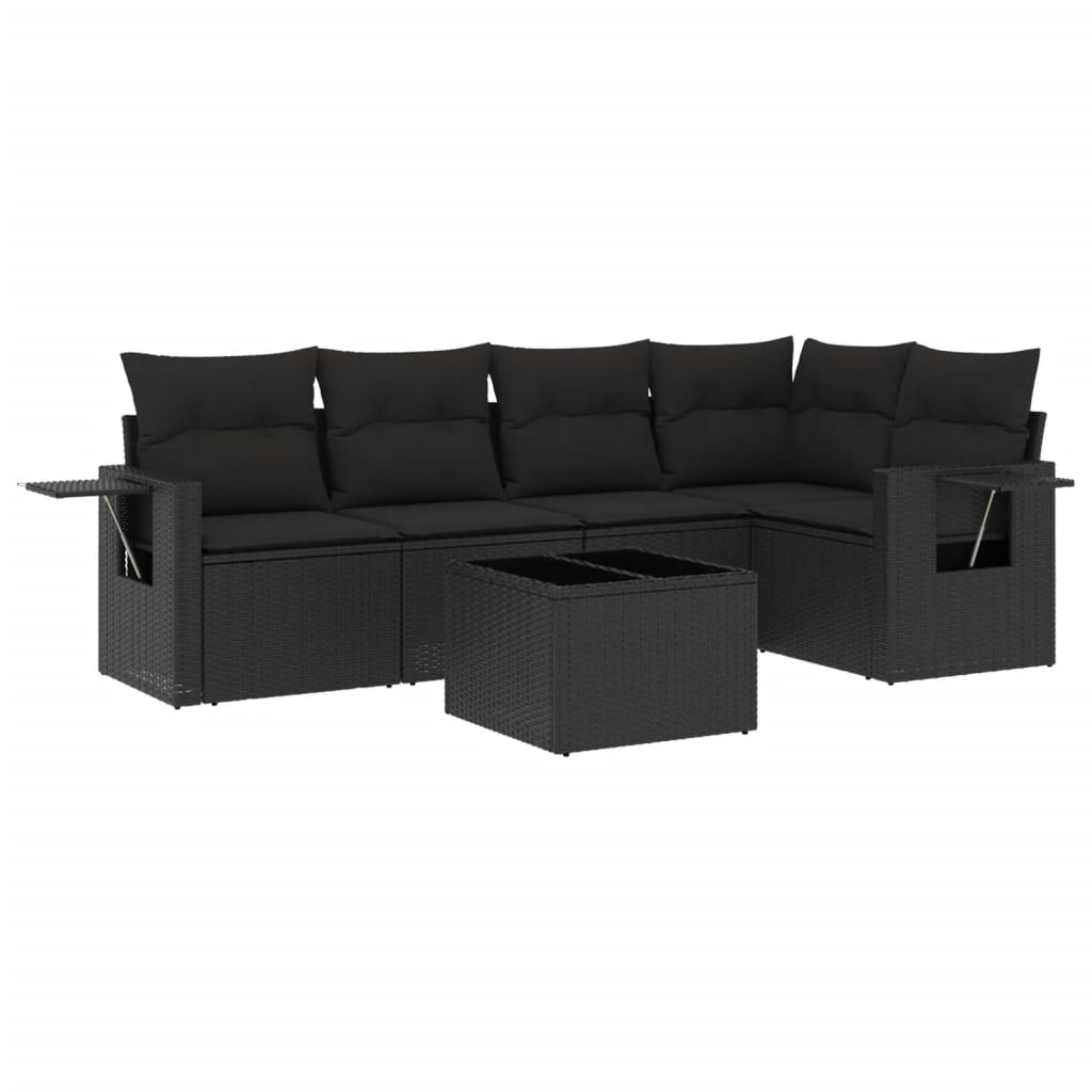 Set Divano da Giardino 6 pz con Cuscini Nero in Polyrattan - homemem39