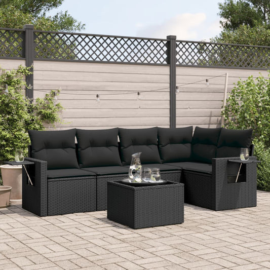 Set Divano da Giardino 6 pz con Cuscini Nero in Polyrattan - homemem39