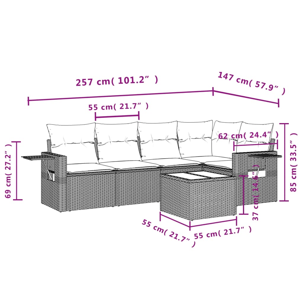 Set Divano da Giardino 6 pz con Cuscini Nero in Polyrattan | homemem39
