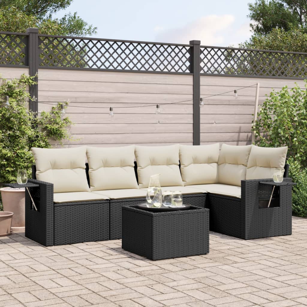 Set Divano da Giardino 6 pz con Cuscini Nero in Polyrattan | homemem39