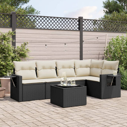 Set Divano da Giardino 6 pz con Cuscini Nero in Polyrattan - homemem39