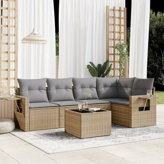 Set Divano da Giardino 6 pz con Cuscini Beige in Polyrattan - homemem39
