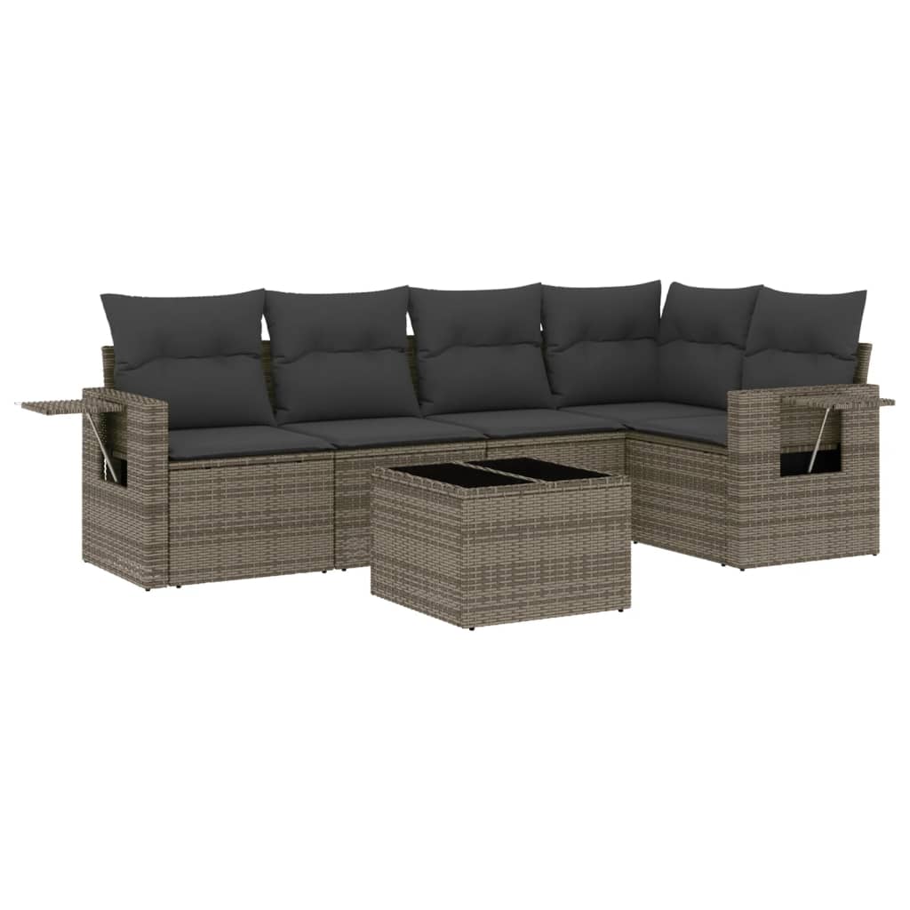 Set Divano da Giardino 6 pz con Cuscini Grigio in Polyrattan - homemem39