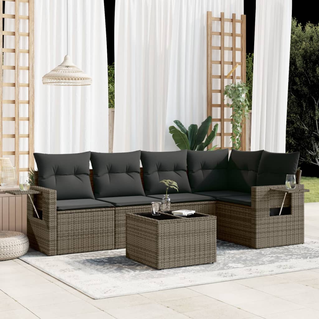 Set Divano da Giardino 6 pz con Cuscini Grigio in Polyrattan - homemem39